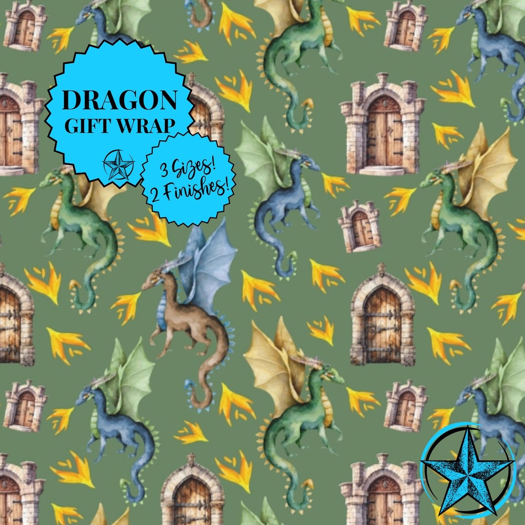 Dragon Wrapping Paper. Vibrant Eco-friendly Medieval Birthday - Etsy