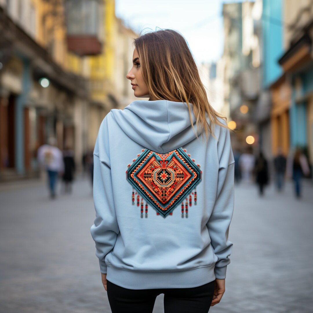 Burgundy Sweatshirt – Handmade Turquoise & Pink Palestinian Tatreez