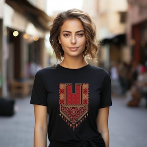 Handcrafted Palestinian Tatreez Black T-Shirt - Embrace Heritage Embroidery in Style