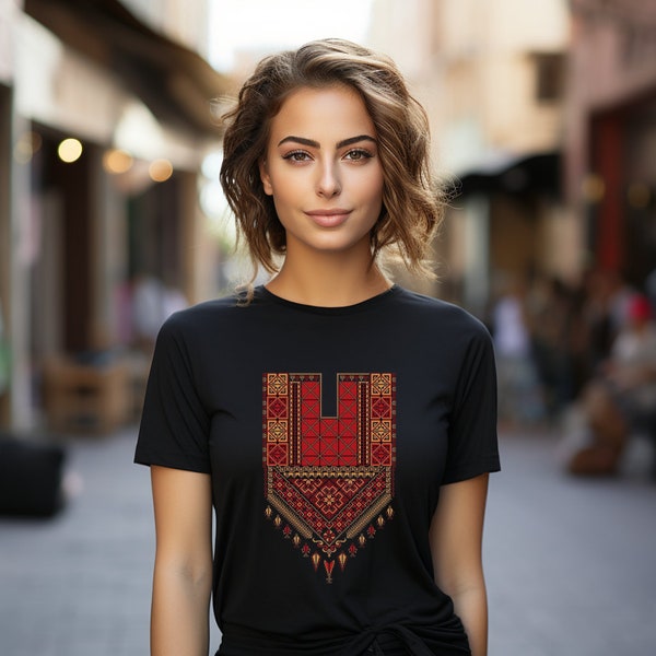 Handcrafted Palestinian Tatreez Black T-Shirt - Embrace Heritage Embroidery in Style