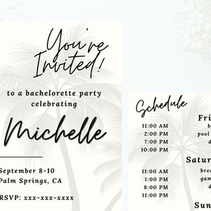Palm Springs Bachelorette Party Invitation and Itinerary/Spa Bachelorette/California Bachelorette/Minimalist Bachelorette Invitation