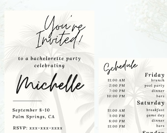 Palm Springs Bachelorette Party Invitation and Itinerary/Spa Bachelorette/California Bachelorette/Minimalist Bachelorette Invitation