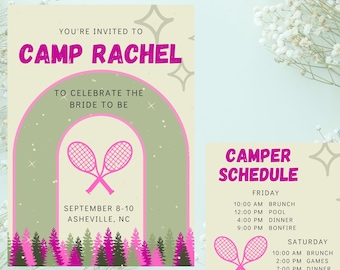 Camp Bachelorette Party Invitation, Itinerary Template (Digital Download)