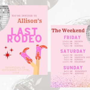 Last Rodeo Disco Cowgirl Bachelorette Invite | Nashville Bachelorette | Austin Bachelorette | Cowgirl Theme | Disco | Bachelorette Itinerary