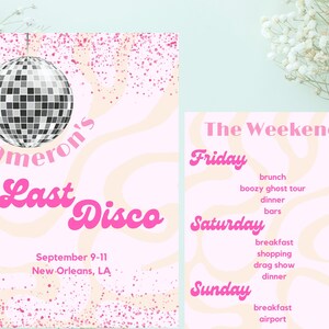 Last Disco Bachelorette Invitation and Itinerary/Groovy Disco Invite/Bachelorette Party