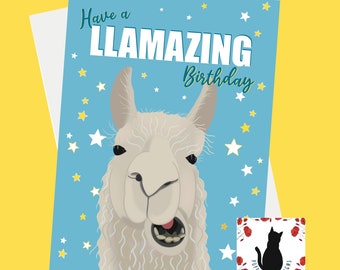 Tarjeta de cumpleaños de llama divertida: saludo de animal llamativo (5 x 7 pulgadas)