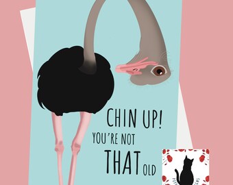 Avestruz divertido - Animales - África- Tarjeta de felicitación de cumpleaños - 5x7 pulgadas, Cumpleaños divertido, lindo cumpleaños