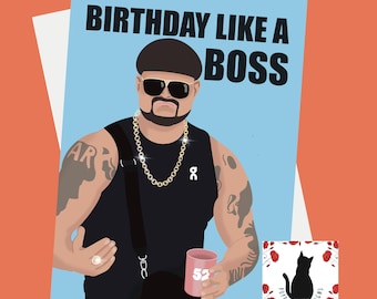 Tarjeta de cumpleaños divertida de Ibiza: "Felicitaciones al Jefe Final" - 5 x 7 pulgadas