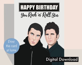 Tarjeta de cumpleaños inspirada en Oasis - Rock and Roll - Imprime en casa (Descarga digital)