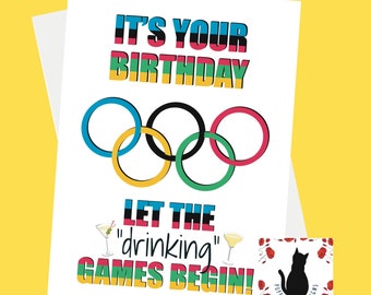 Olímpico - Juegos de beber - Tarjeta de felicitación de cumpleaños divertida - 5x7 pulgadas, Cumpleaños divertido, lindo cumpleaños