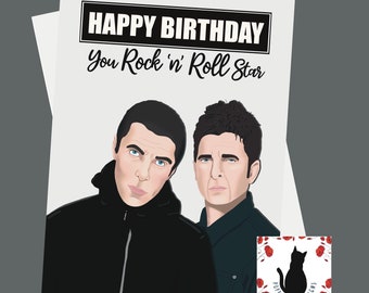 Tarjeta de cumpleaños de estrella del rock and roll: regalo musical divertido inspirado en Oasis
