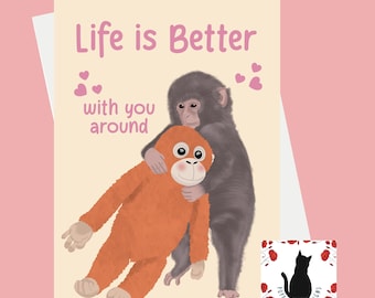 Tarjeta de cumpleaños con un mono ponche: saludo de amistad (12,7 x 18,8 cm)