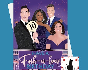 Tarjeta de cumpleaños divertida de jueces bailarines - Reality TV - 5 x 7 pulgadas