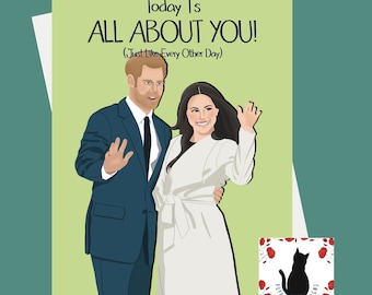 Divertida tarjeta de cumpleaños de Harry y Meghan (5 x 7 pulgadas)