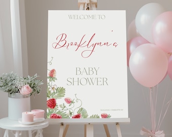 Strawberry Baby Shower Welcome Sign Template, Berry Sweet Baby Editable Welcome Signage, Printable Welcome Sign, Fruit Baby Shower