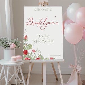 Strawberry Baby Shower Welcome Sign Template, Berry Sweet Baby Editable Welcome Signage, Printable Welcome Sign, Fruit Baby Shower