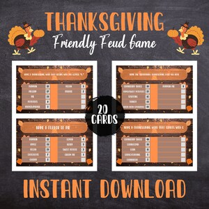 Thanksgiving Friendly Feud Game, Printable Thanksgiving Game, Thanksgiving Party Game, Thanksgiving Game Adults Family, Thanksgiving Trivia
