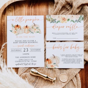 Fall Baby Shower Invitation Template, Printable Pumpkin Baby Shower Invitation Template, Edit with Corjl