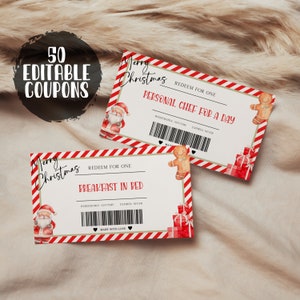 Printable Christmas Coupon Book, Editable Christmas Coupons, Christmas Coupons for Kids, Christmas Gift for Her, Gift for Him
