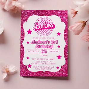 Editable Barbi Invitation, Pink Doll Birthday Party, Barbe Party, Barbi Invite Digital Invite, Printable Template