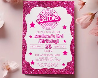 Editable Barbi Invitation, Pink Doll Birthday Party, Barbe Party, Barbi Invite Digital Invite, Printable Template