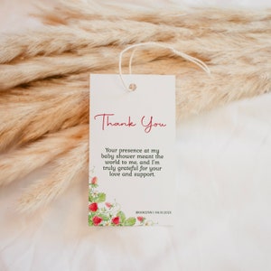 Strawberry Thank You Gift Tag Template, Berry First Birthday Favor Tags, Strawberry Favors, Printable Gift Tag, Girls First Birthday