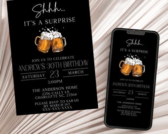 Beer Surprise Birthday Party Invitation, 30th 40th 50th Adult Birthday Invite, DIY Instant Printable Digital Download