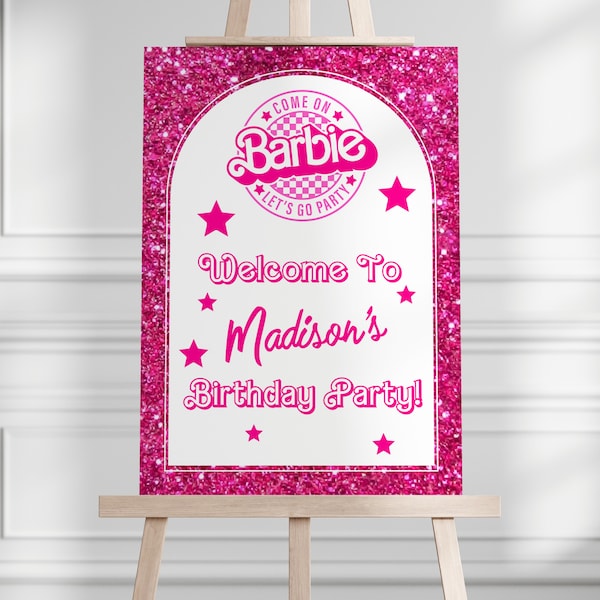 Editable Barbi Party Welcome Sign, Pink Doll Birthday Party, Barbi Party Decor, Pink Decor, Digital Sign, Printable Template