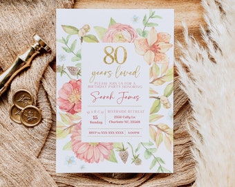 80th Birthday Invitation, 80th Invite Template, Digital 80th Birthday Party Invite, 80th Birthday Card, Birthday Invitation Template
