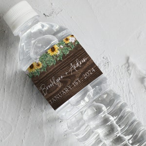 Rustic Sunflower Wedding Water Bottle Labels, Wedding Water Labels Printable Water Bottle Label Template, DIY Wedding Label