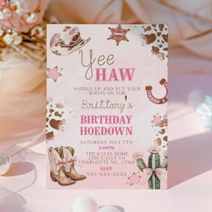 Pink Cowgirl Birthday Invitation, Country Western Invite, Cowgirl Hoedown Birthday Party Invite, Cowgirl Invitation, Editable Template