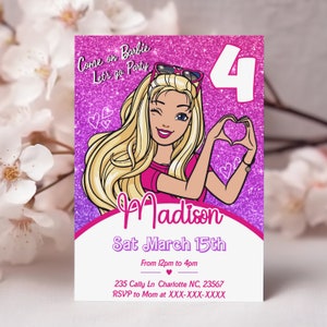 Editable Barbi Invitation, Pink Doll Birthday Party, Barbe Party, Barbi Invite Digital Invite, Printable Template