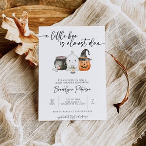Halloween Baby Shower Invitation, A Little Boo is Almost Due Baby Shower Invitation