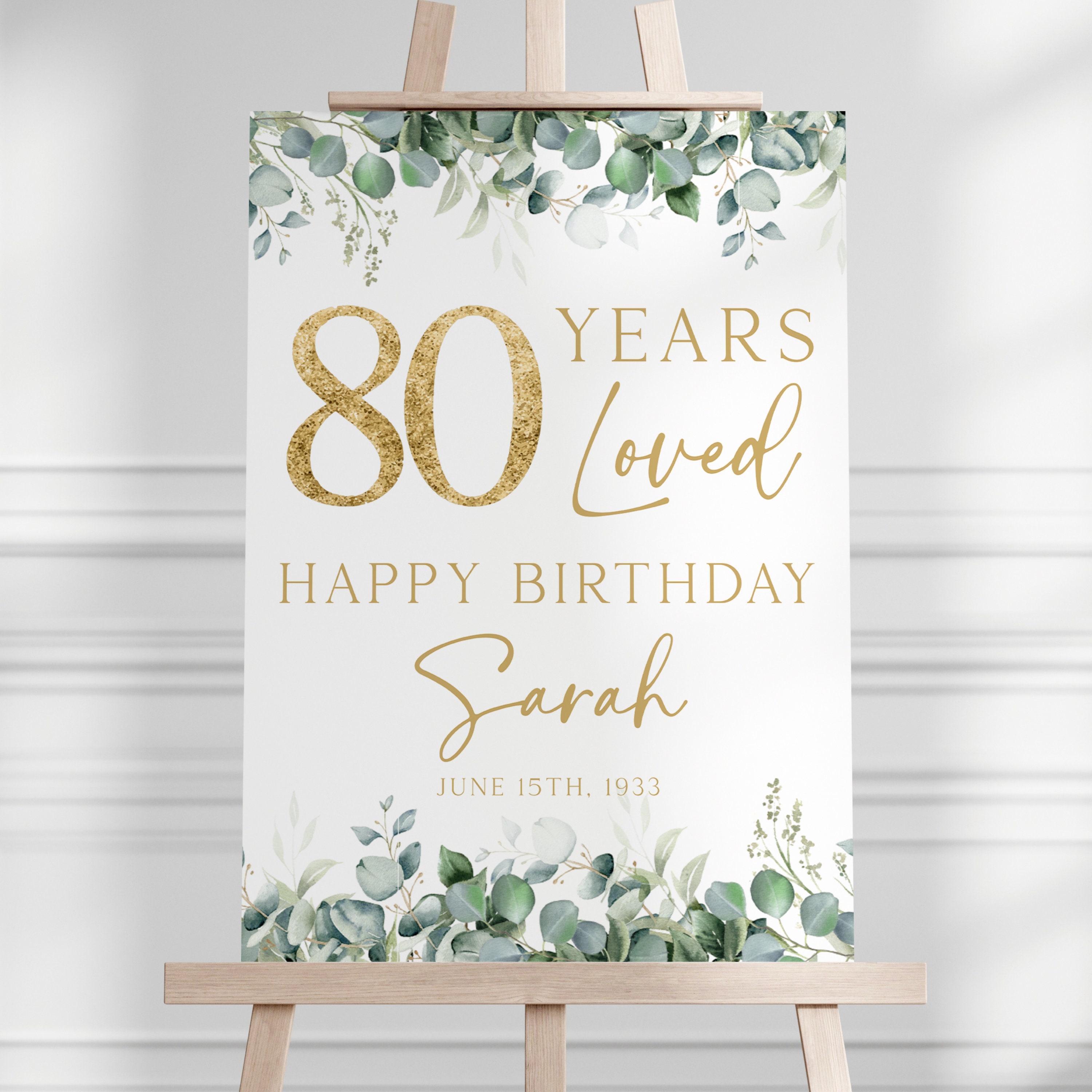 80 Years Loved, 80th Birthday Party Welcome Sign Printable, Greenery