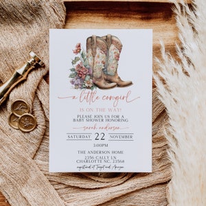 A Little Cowgirl Invitation, Cowgirl Baby Shower, Printable, Editable, Invitation, Country Baby Shower