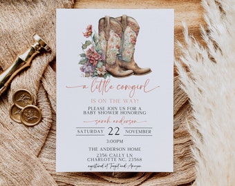 A Little Cowgirl Invitation, Cowgirl Baby Shower, Printable, Editable, Invitation, Country Baby Shower