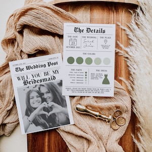 Newspaper Bridesmaid Proposal Card Template, Editable Bridesmaid Proposal Card, Newspaper Bridesmaids Photo Card, Printable Bridesmaid Card