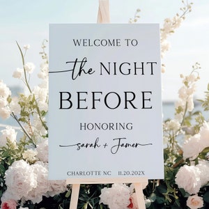 Hochzeitsprobe Abendessen Willkommensschild, Die Nacht vor der Hochzeit Willkommensschild Vorlage, Probeessen Willkommensschild zum Ausdrucken