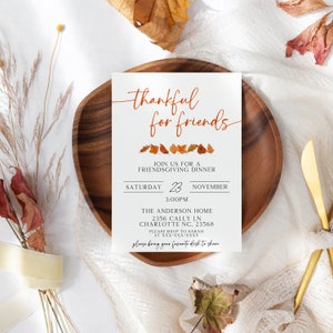 Thankful for Friends Friendsgiving Invitation Template, Thanksgiving Dinner Invite, Minimalist Invite, Friends Dinner Invitation