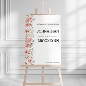 Floral Welcome Sign Poster, Wedding Welcome Sign, Welcome Sign Template, Instant Download, Edit with Corjl