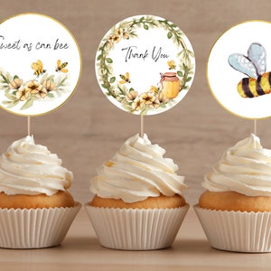Editable Bee Cupcake Topper, Bee Baby Shower, Printable Cupcake Topper, Digital Download
