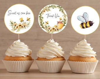 Editable Bee Cupcake Topper, Bee Baby Shower, Printable Cupcake Topper, Digital Download