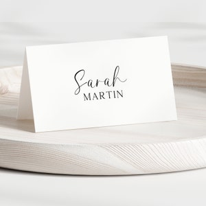 Tarjetas de lugar minimalistas, plantillas de tarjetas de lugar de boda, plantilla de tarjeta de lugar moderna, tarjeta de nombre imprimible, tarjeta de comida editable