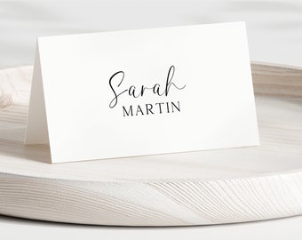 Tarjetas de mesa minimalistas, plantillas de tarjetas de mesa para bodas, plantilla de tarjeta de mesa moderna, tarjeta de nombre imprimible, tarjeta de comida editable