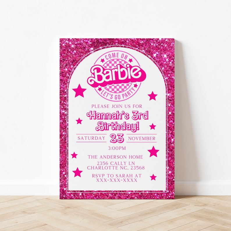 Editable Barbi Invitation, Pink Doll Birthday Party, Barbe Party, Barbi Invite Digital Invite, Printable Template image 4