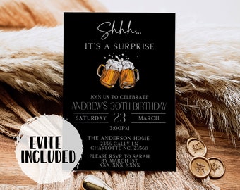 Beer Surprise Birthday Party Invitation, 30th 40th 50th Adult Birthday Invite, DIY Instant Printable Digital Download