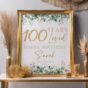 Tabliczka powitalna na 100. urodziny, plakat powitalny na przyjęcie urodzinowe Greenery, dekoracje na 100. urodziny, 100 lat miłości