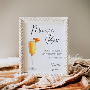 Minimalist Mimosa Bar Sign, Modern Mimosa Bar Sign and Tags, Wedding Mimosa Bar Sign Instant Download Editable Baby Bridal Shower