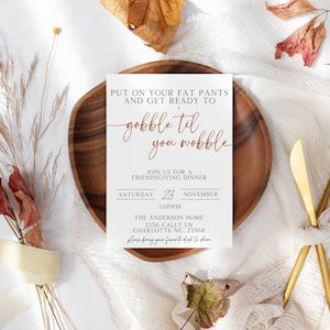 Get Your Fat Pants Ready Friendsgiving Invitation Template, Funny Thanksgiving Dinner Invite, Editable Evite