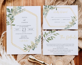 Greenery Wedding Invitation Template, Printable Wedding Invitation, Wedding Invitation